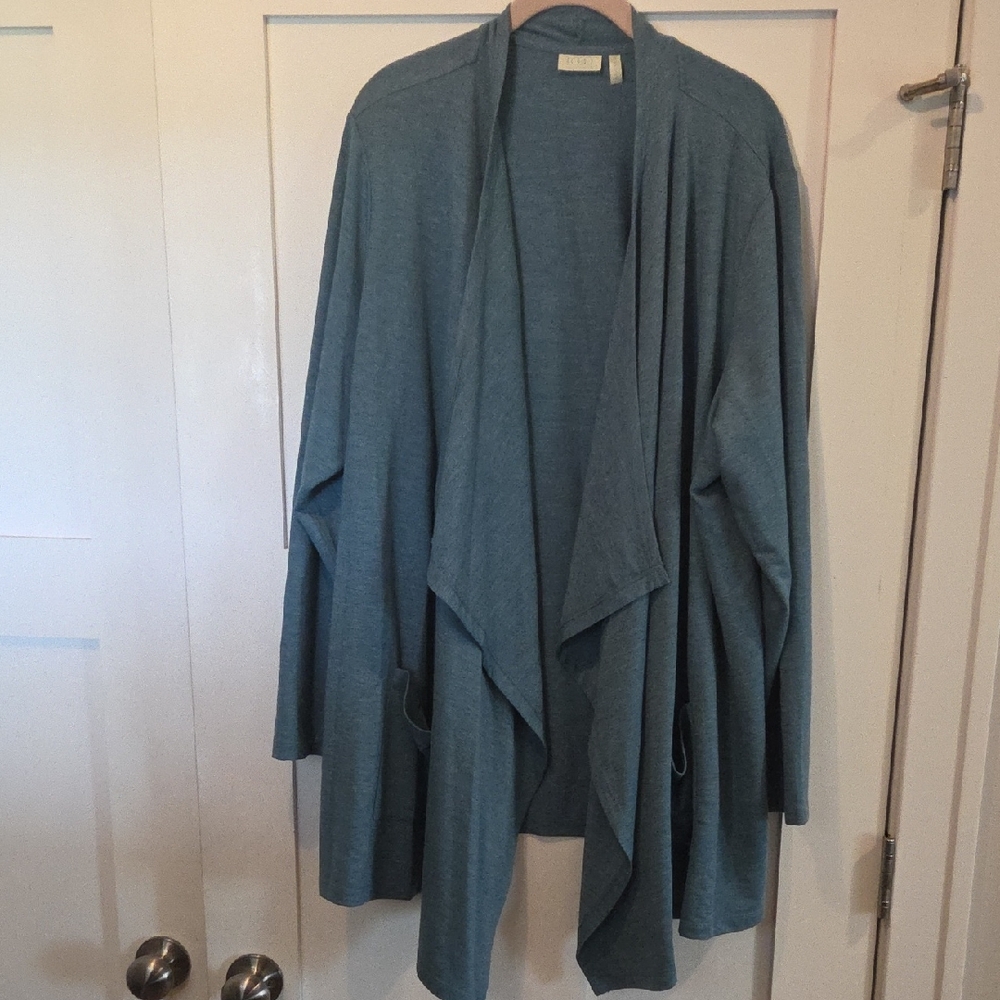 LOGO by Lori Goldstein Teal Drape Cardigan